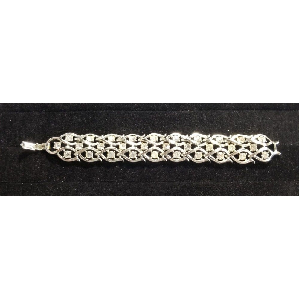 Vintage MCM Lisner Bracelet Ice Clear Rhinestone  Silver Tone Event Elegant RARE